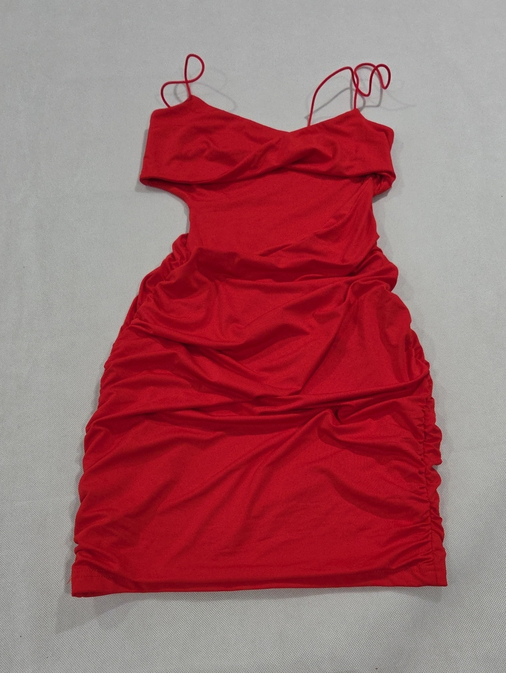 Source Unknown Red Ruched Cutout Spaghetti-Strap Mini Dress